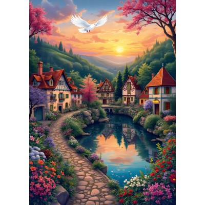 Puzzle Alipson-Puzzle-F-50178 Le Village au Bord de l'Eau