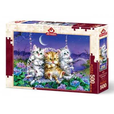 Puzzle Art-Puzzle-5086 Kittens swinging in the Moonlight