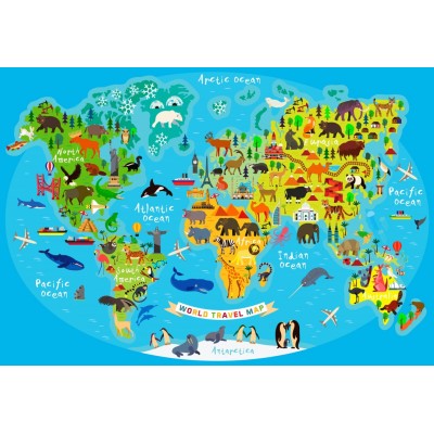 Puzzle Bluebird-Puzzle-70378 World Travel Map