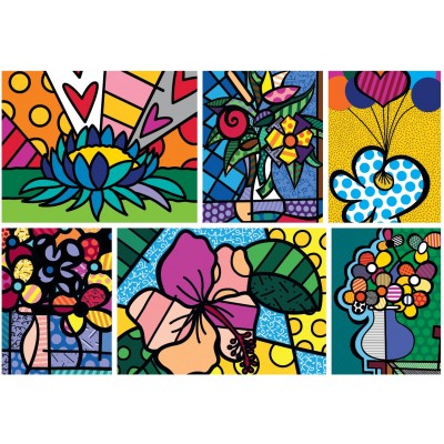 Puzzle Bluebird-Puzzle-F-90023 Romero Britto - Collage: Flowers