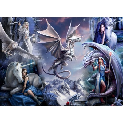 Puzzle Bluebird-Puzzle-F-90036 Anne Stokes - Silver Dragon Collage