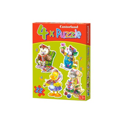 Castorland-04102 Puzzle 4 Puzzles – Lustige Tiere
