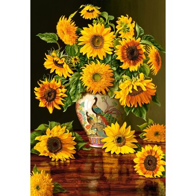 Puzzle Castorland-103843 Sonnenblumen in einer Pfauenvase