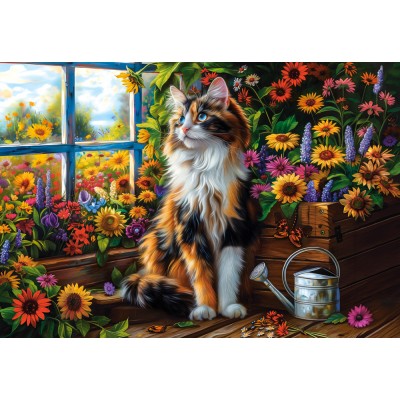 Puzzle Castorland-105342 Meditation mit Katze und Blumen