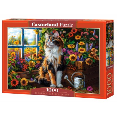 Puzzle Castorland-105342 Meditation mit Katze und Blumen