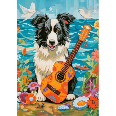 Puzzle Castorland-54008 Collie, Gitarre und Meer