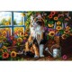 Meditation mit Katze und Blumen