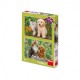 2 Puzzles -  Hund und Katze im Garten