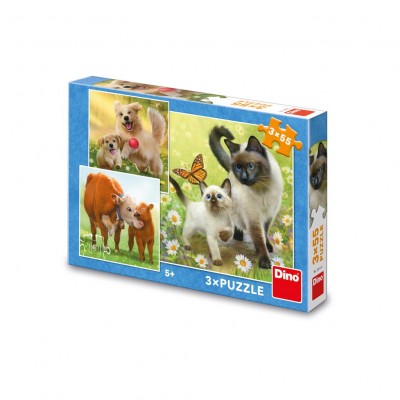 Dino-33544 3 Puzzles - Familie