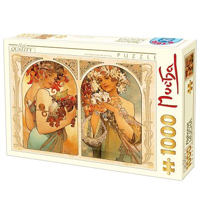 Dtoys-70074 Jigsaw Puzzle - 1000 Pieces - Alphonse Mucha : Fruit and Flower Dyptich