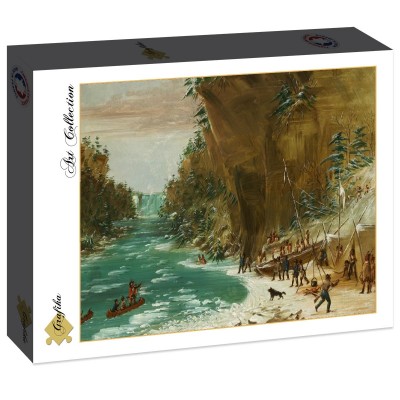 Puzzle Grafika-F-30624 George Catlin: The Expedition Encamped below the Falls of Niagara. January 20, 1679, 1847-1848
