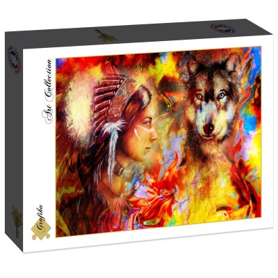 Puzzle Grafika-F-30750 Die indische Frau und der Wolf