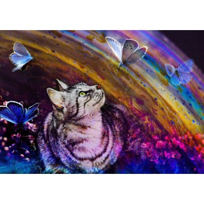 Puzzle Grafika-T-00856 Cat and Butterflies
