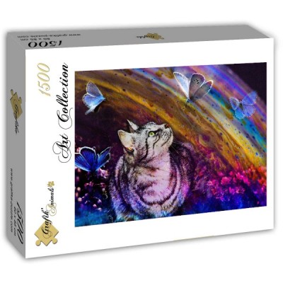 Puzzle Grafika-T-00856 Cat and Butterflies