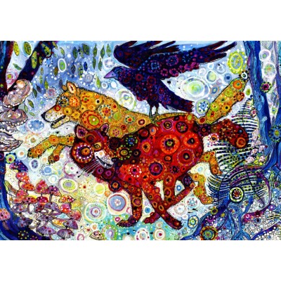 Puzzle Grafika-T-00885 Sally Rich - Wolves in a Blue Wood