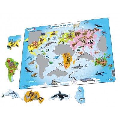 Larsen-A34-NL Frame Puzzle - Animals of the World (in Dutch)