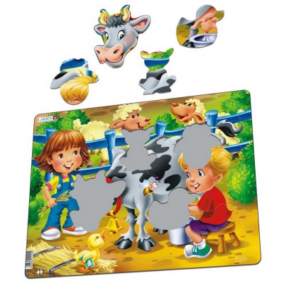 Larsen-BM5 Frame Jigsaw Puzzle - Farm Kids with Cow