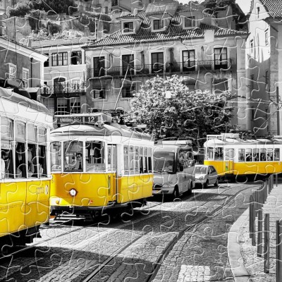 Pintoo-H1767 Puzzle en Plastique - Yellow Trams in Lisbon