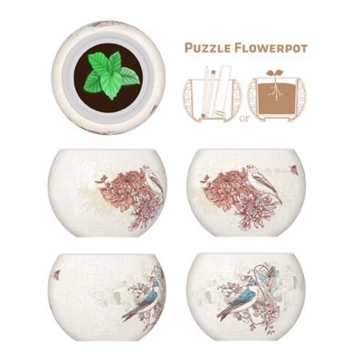 Pintoo-K1006 3D Puzzle - Flower Pot - Singing Birds and Flowers