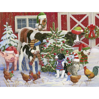 Puzzle Sunsout-30486 Pièces XXL - Joyeux Noel à la Ferme