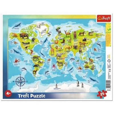 Trefl-31340 Puzzle Cadre - Carte du Monde Des animaux