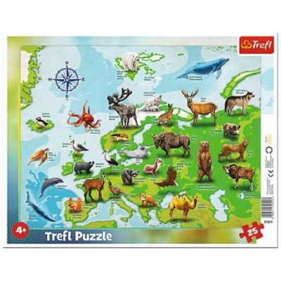 Trefl-31341 Rahmenpuzzle - Karte von Europa Tiere