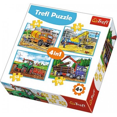 Trefl-34298 4 Puzzles - Fahrzeuge
