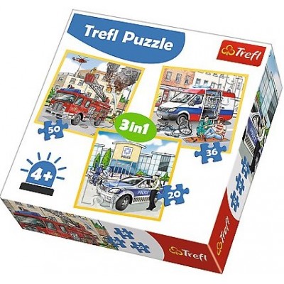 Trefl-34836 3 Puzzles - Notfallfahrzeuge