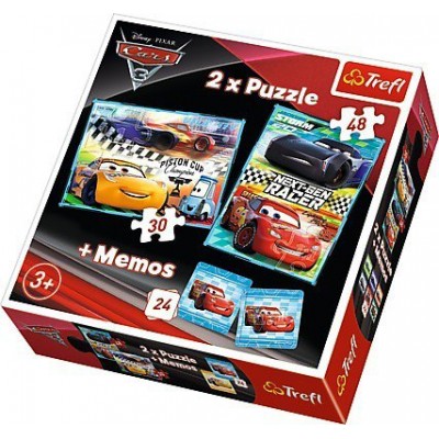Trefl-90706 2 Puzzles + Memo - Cars